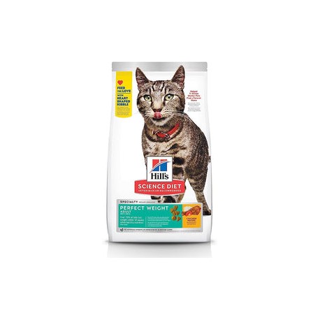 Hill's Science Diet Alimento seco para gatos, adulto, peso perfecto para un control saludable de peso y peso, receta de pollo, 